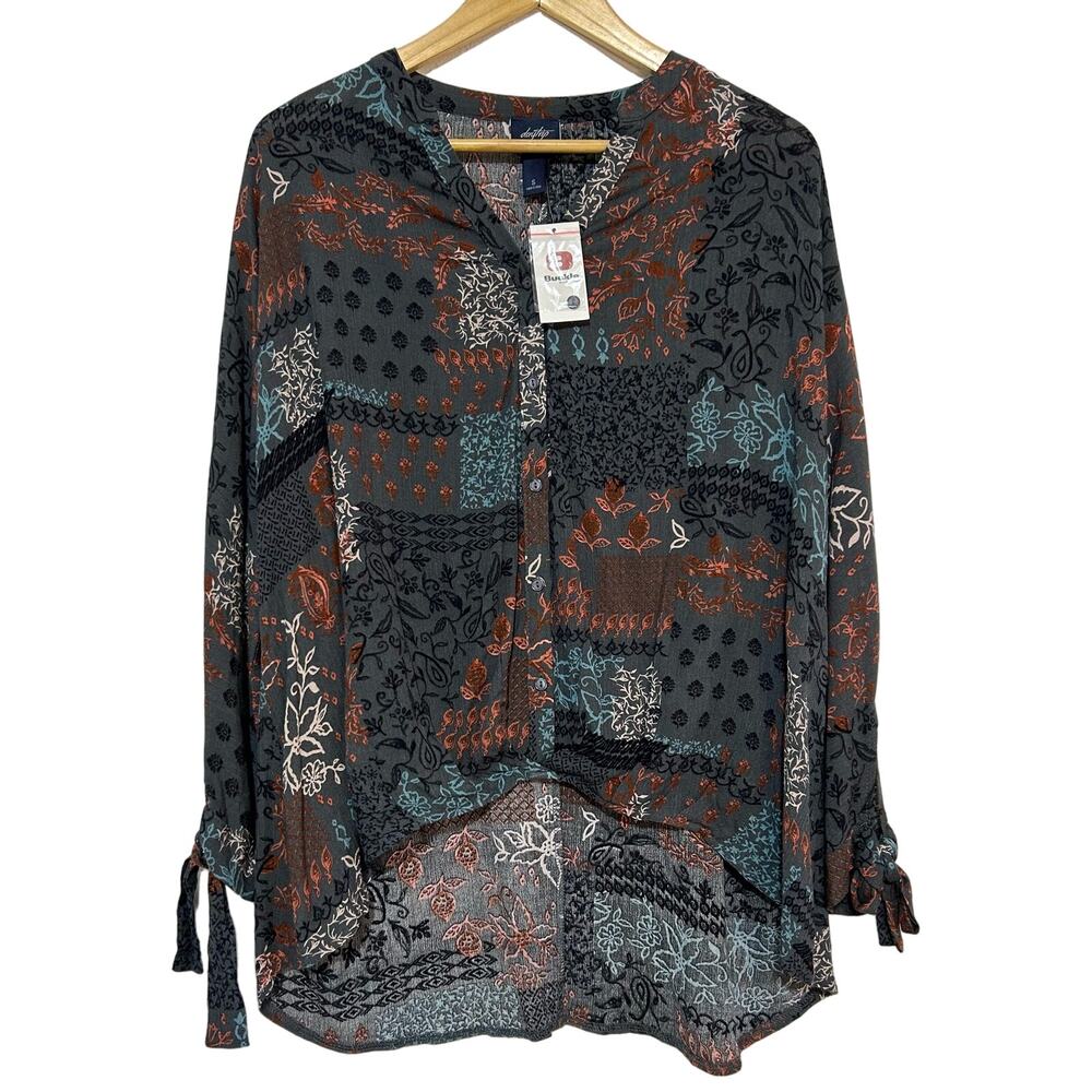NWT Daytrip Multicolor Multi Print 3/4 Sleeved Boho Hi Low Top Blouse Size S